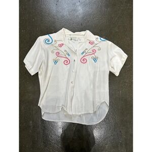 Vintage Petite Sophisticate Shirt Womens Small Embroidered Floral Button Up